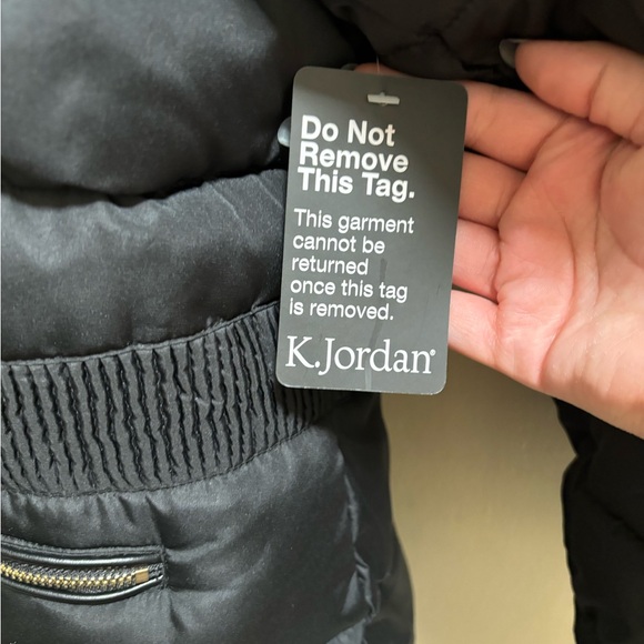 Black Puffer Jacket with Faux Fur Hood - Picture 5 of 6